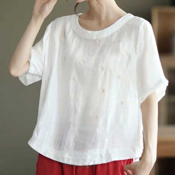 【M~3XL】花柄　かわいい　レトロ　多色展開　刺繍　夏Tシャツ