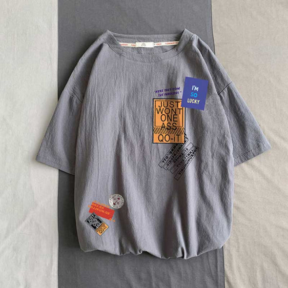 【M～5XL】プリント　ロゴ　レトロ　ゆったりサイズ　夏Ｔシャツ