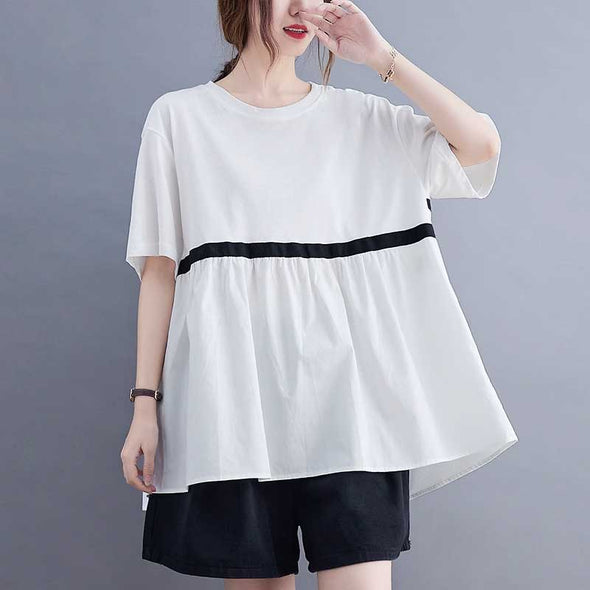 韓国ファッション　ラウンドネック　着瘦せ　シンプルＴシャツ　夏定番Tシャツ