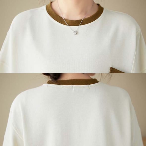 【Ｍ～3XL】ゆるシルエット　胸ポケット　中袖Ｔシャツ　無地　夏定番Tシャツ