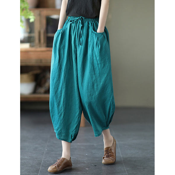 【Ⅿ~2XL】シンプル　とろみ　9分丈　綿麻　無地　ワイド風パンツ