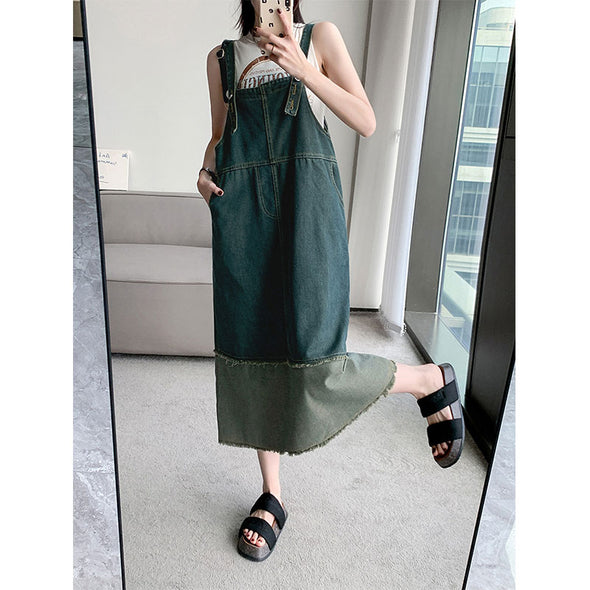 【S~XL】韓国風　サロペットワンピース　デニム　ジャンパースカート