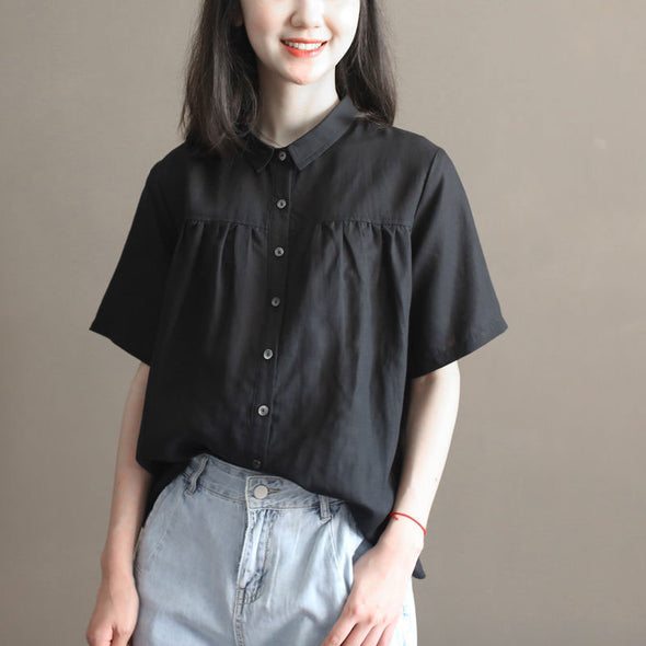 【M~2XL】シンプル　無地　ゆったりサイズ　薄手夏トップス　ブラウス