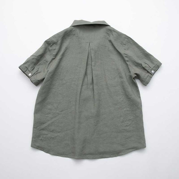 【M~2XL】レトロ　Vネック　綿麻　ゆったりサイズ　薄手　夏シャツ