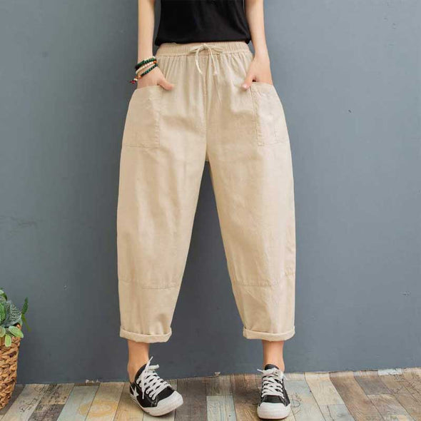 【2XL~3XL】多色展開　無地　ワイド風　8分丈パンツ　楽ちん　レディース　夏　シンプルパンツ