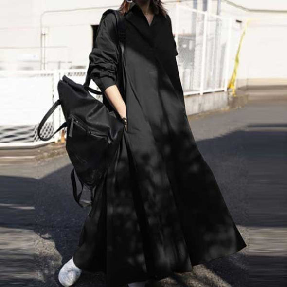【S～5XL】シンプルカジュアル　体型カバー　無地　ロングシャツワンピース