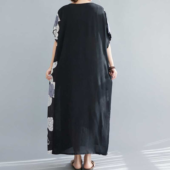 エスニック風　大人ワンピース　ロング丈　切り替え　花柄　夏ワンピース
