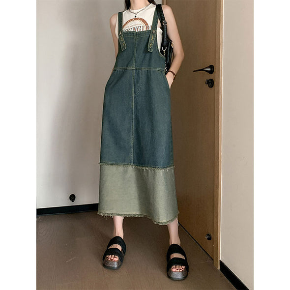 【S~XL】韓国風　サロペットワンピース　デニム　ジャンパースカート