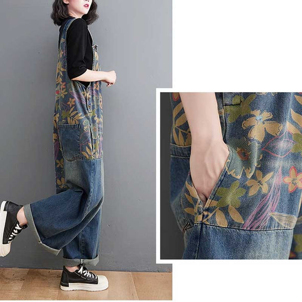 ボタニカル　デニムワイド風サロペットパンツ　