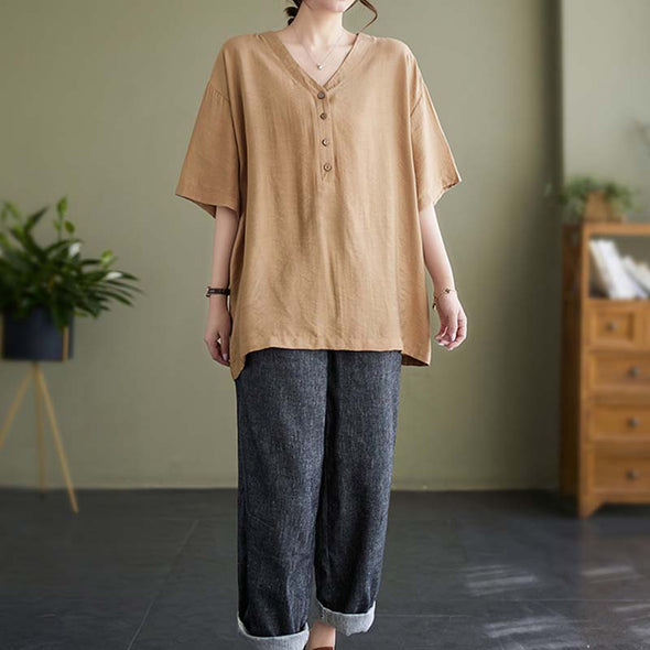 大人ファッション　Vネック　夏ブラウス　楽ちんTシャツ