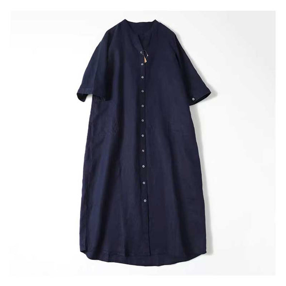 【M~2XL】シンプル無地　綿麻　肌さわりよい　おしゃれワンピース