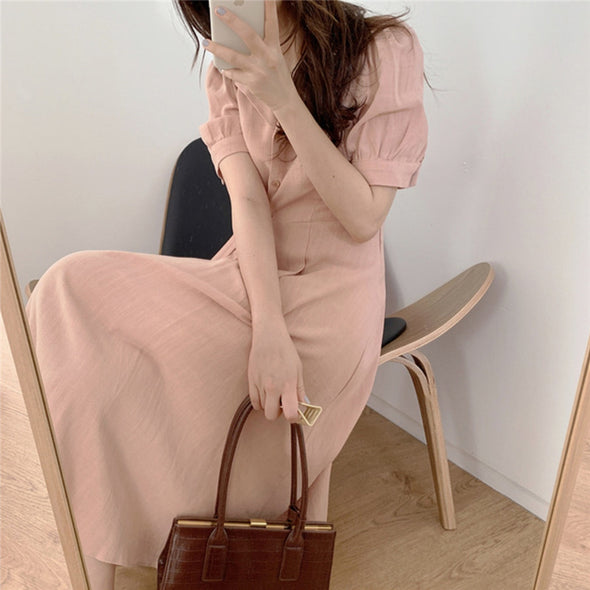 シンプルカジュアル　ウエストリボン　おしゃれ　ロングシャツワンピース
