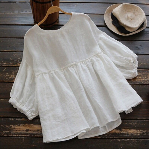 【S~5XL】サイズバリエーション豊富　無地　フレアデザイン　夏秋　ブラウス