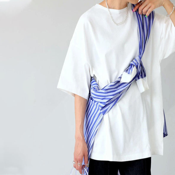 【S～L】シンプル　カジュアル　無地　ドロップスリーブ　ゆったりＴシャツ