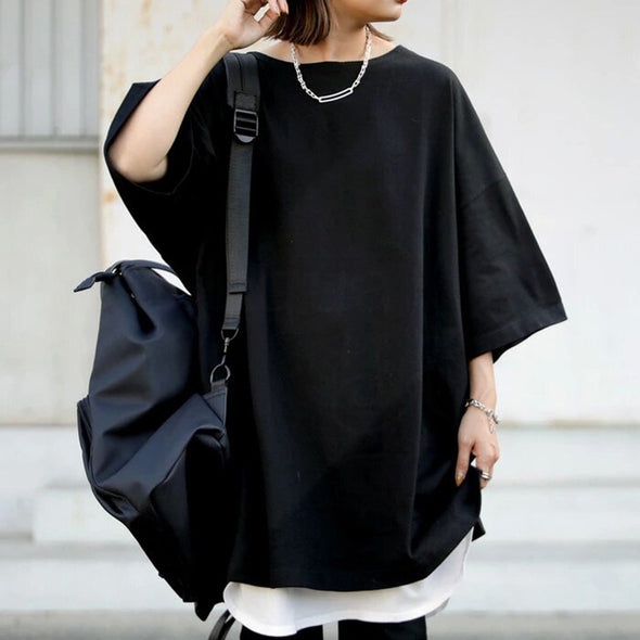 【S～L】シンプル　カジュアル　無地　ドロップスリーブ　ゆったりＴシャツ