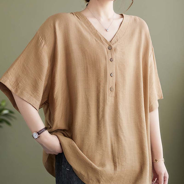大人ファッション　Vネック　夏ブラウス　楽ちんTシャツ