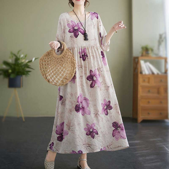 大人ファッション エスニック風　ゆったりサイズ　楽ちん　夏華やか ロングワンピース