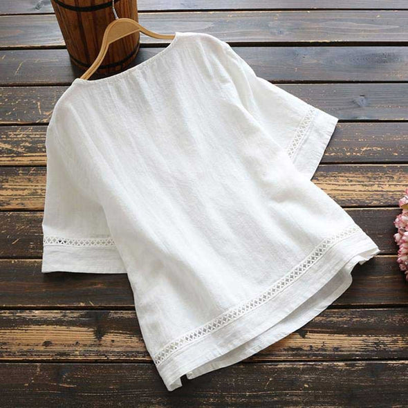 【S～5XL】大人ファッション　ゆったり　夏　無地　透かし彫り　切り替え　夏ブラウス・Ｔシャツ