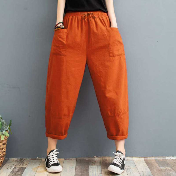 【2XL~3XL】多色展開　無地　ワイド風　8分丈パンツ　楽ちん　レディース　夏　シンプルパンツ
