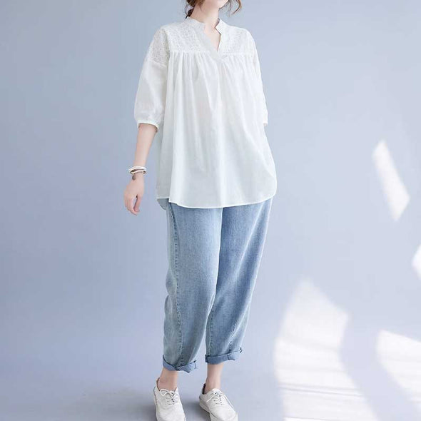 【M~3XL】大人かわいい　刺繍入り　ゆるシルエット　シャツ　ブラウス