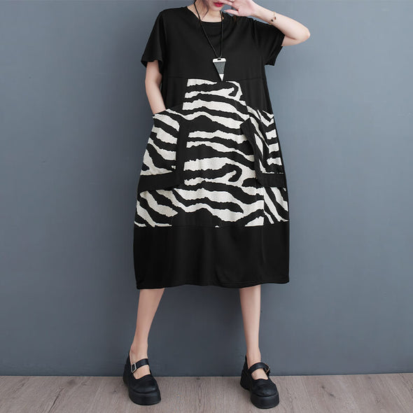 【M~2XL】韓国ファッション　ゼブラストライプ　おしゃれロングワンピース　夏人気ワンピース