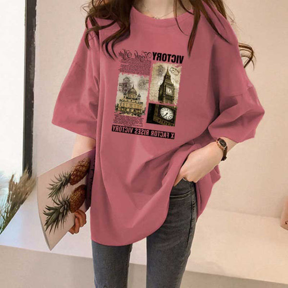 【M~4XL】5色展開　フロントプリント　ゆるシルエット　夏定番半袖Tシャツ