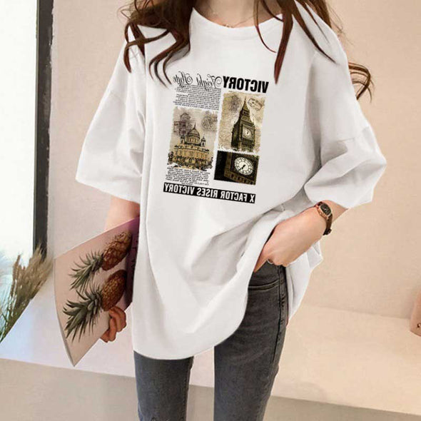 【M~4XL】5色展開　フロントプリント　ゆるシルエット　夏定番半袖Tシャツ