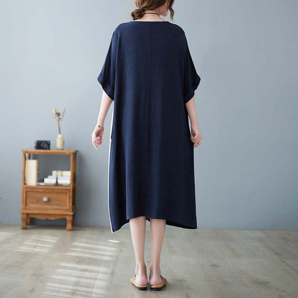 【M~2XL】大人カジュアル　綿麻　肌さわり良い　ロングワンピース