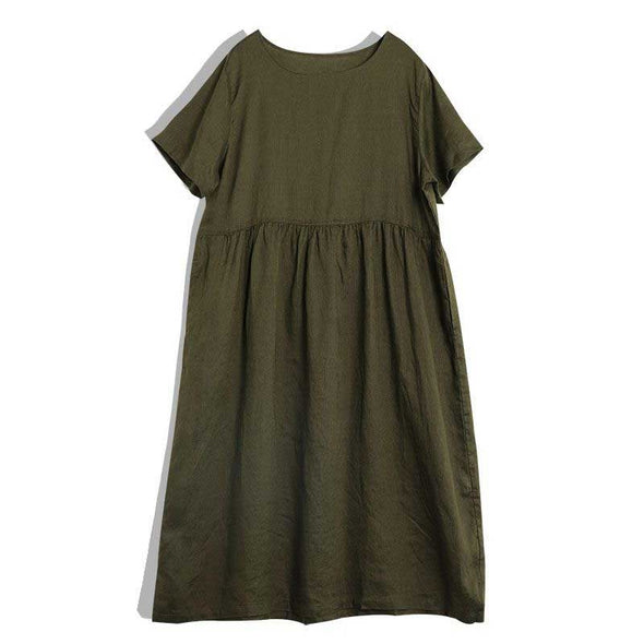 【M~2XL】綿麻　シンプル　無地　ワンピース　ロングワンピース