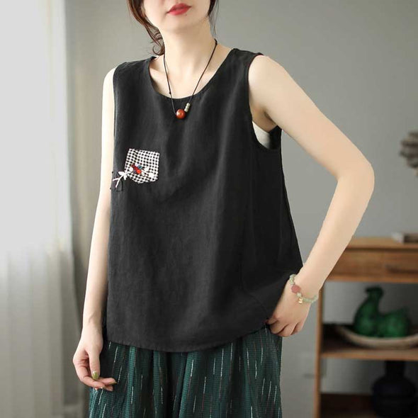 【M~3XL】綿麻生地　レトロ　多色展開　合わせやすい　タンクトップ