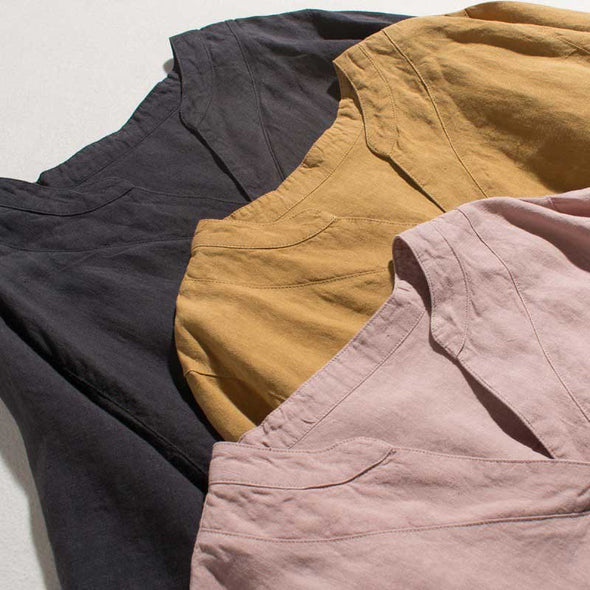 【M～2XL】夏　Ｖネック　リネン生地　無地　大人ファッション　シンプルカジュアルワンピース