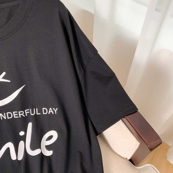 【3XL~7XL】スマイル　プリント　人気Ｔシャツ　ゆるシルエット　チュニックＴシャツ