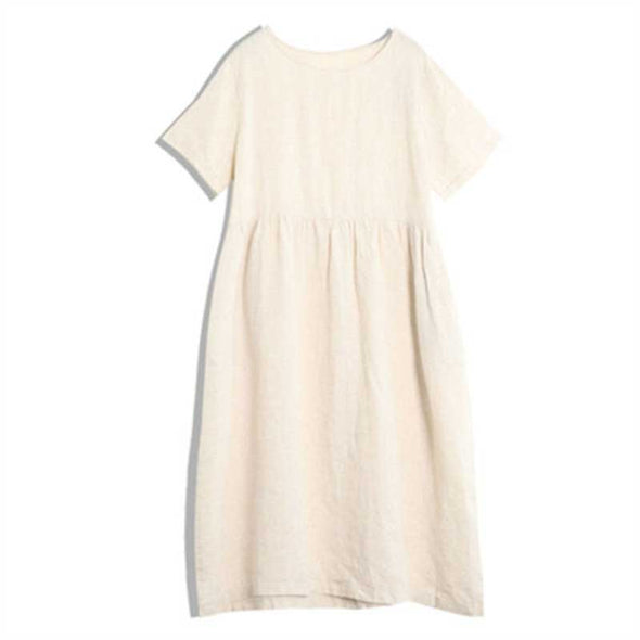 【M~2XL】綿麻　シンプル　無地　ワンピース　ロングワンピース