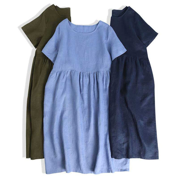 【M~2XL】綿麻　シンプル　無地　ワンピース　ロングワンピース