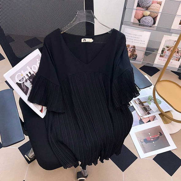 【L~4XL】大人かわいい　プリーツ　ブラウス　おしゃれ　ビッグシルエット　エレガントブラウス