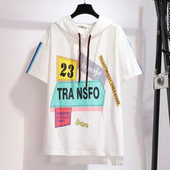 【2XL~6XL】フロントプリント　フード付き　ゆるシルエット　おしゃれTシャツ
