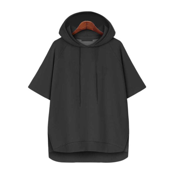 【M～6XL】ぬけ感 テールカット　パーカー風　フード付きＴシャツ　夏人気Tシャツ