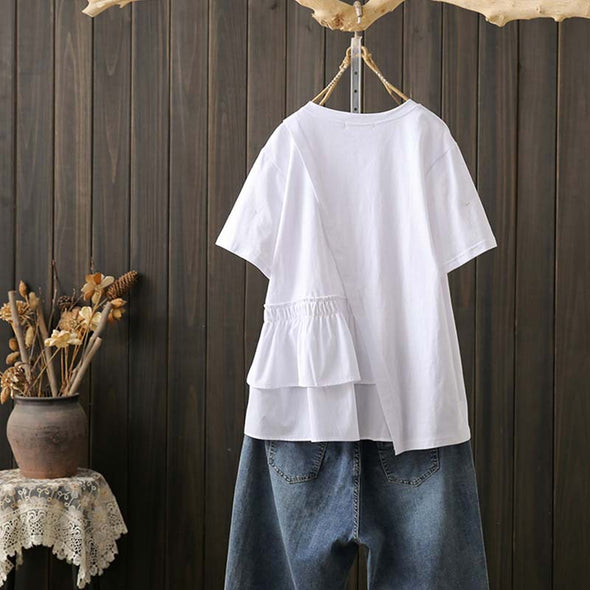 【XL~4XL】無地　切替　不規則デザイン　フレア裾　夏人気Tシャツ