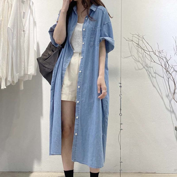 【S~XL】羽織　夏アウター　ロング丈　シャツ風ロングアウター　人気アウター