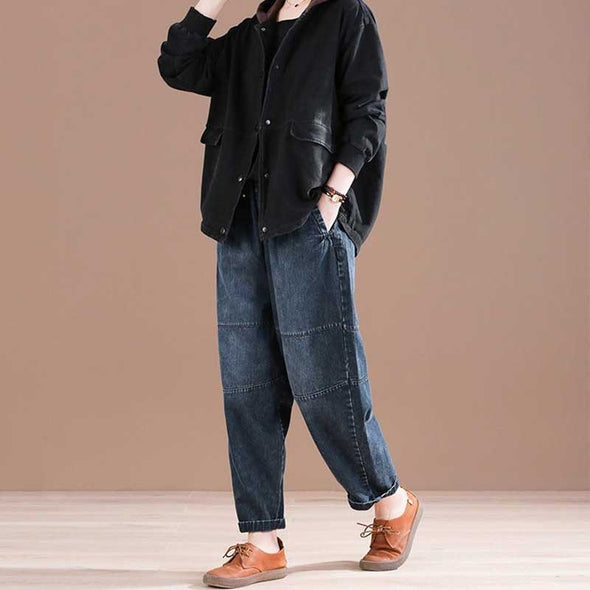 【M～3XL】サンドウォッシュ　ワイド風デニムパンツ　秋冬　おしゃれデニムボトムス