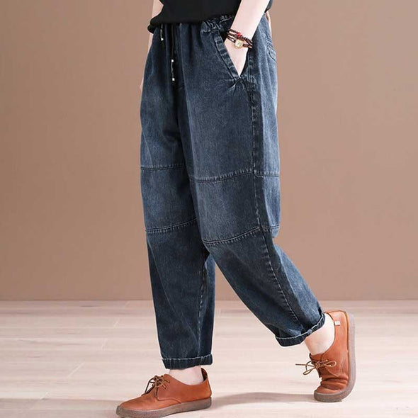 【M～3XL】サンドウォッシュ　ワイド風デニムパンツ　秋冬　おしゃれデニムボトムス