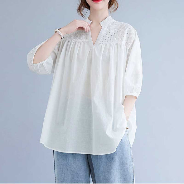 【M~3XL】大人かわいい　刺繍入り　ゆるシルエット　シャツ　ブラウス