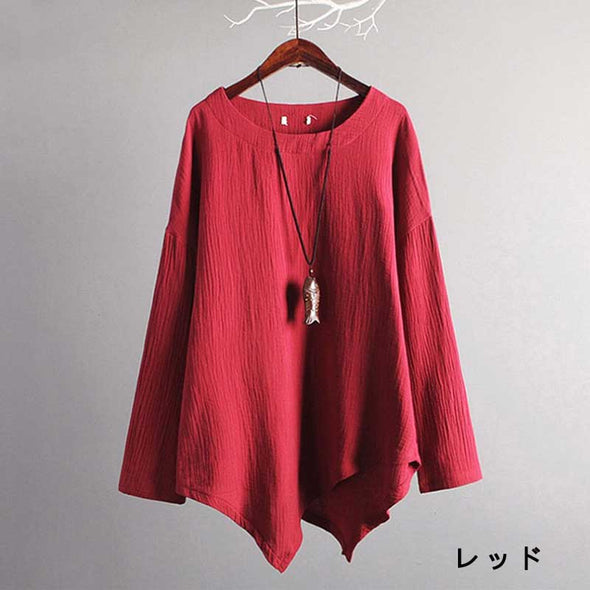 【S～５XL】シンプルカジュアル　春秋冬　長袖　Tシャツ　不規則裾デザイン