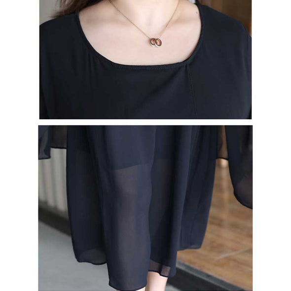 【4XL~8XL】無地シフォンワンピース　7分袖　無地　シフォンワンピース　着瘦せ効果　大きいサイズ　夏ワンピース
