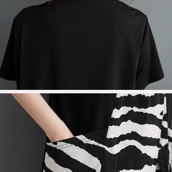 【M~2XL】韓国ファッション　ゼブラストライプ　おしゃれロングワンピース　夏人気ワンピース