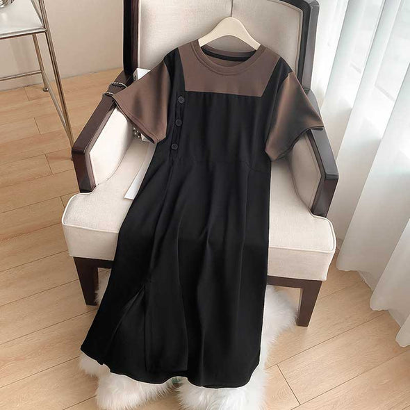 【2XL～6XL】ビッグシルエット　レイヤード風　大人　切り替え　夏ワンピース