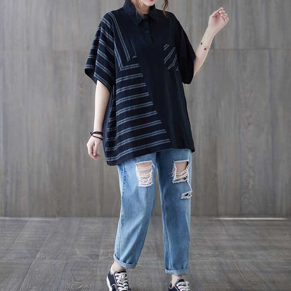 大人カジュアル　切替 ストラップ柄　楽ちん　ゆるシルエット　人気Tシャツ