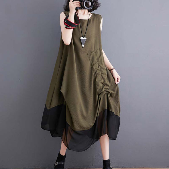 【M~2XL】韓国ファッション　タック入り　ジャンパースカート　おしゃれワンピース　夏ワンピース
