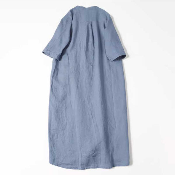 【M~2XL】シンプル無地　綿麻　肌さわりよい　おしゃれワンピース