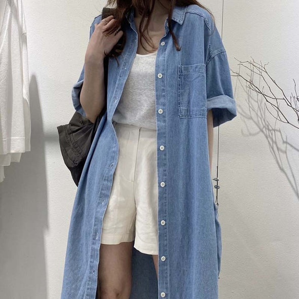 【S~XL】羽織　夏アウター　ロング丈　シャツ風ロングアウター　人気アウター
